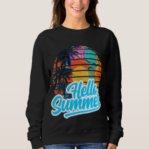 Sunset Beach Palm Tree  Hello Summer Vacation Holi Sweatshirt