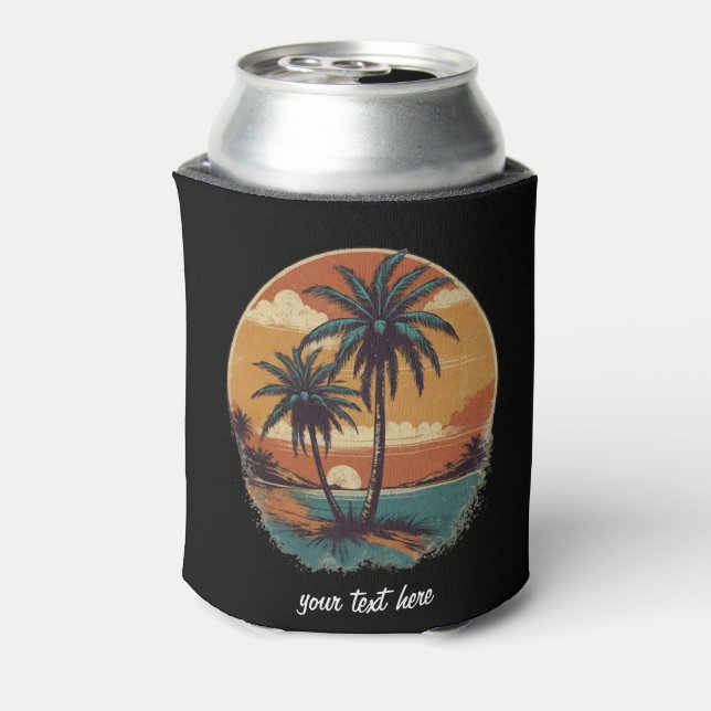 Sunset Beach Palm Tree Summer Vacation Custom      Can Cooler (Can Back)