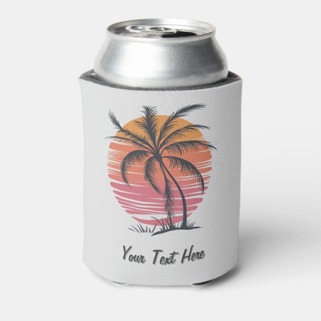 Sunset Beach Palm Tree Summer Vacation Custom Can Cooler (Can Back)