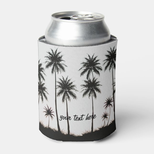 Sunset Beach Palm Tree Summer Vacation Custom Can Cooler (Can Front)