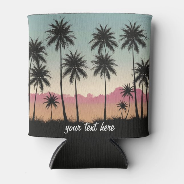 Sunset Beach Palm Tree Summer Vacation Custom      Can Cooler (Front)
