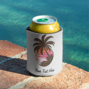 Sunset Beach Palm Tree Summer Vacation Custom Can Cooler