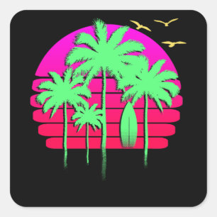 Sunset Beach Palm Tree Summer Vacation Holiday Square Sticker