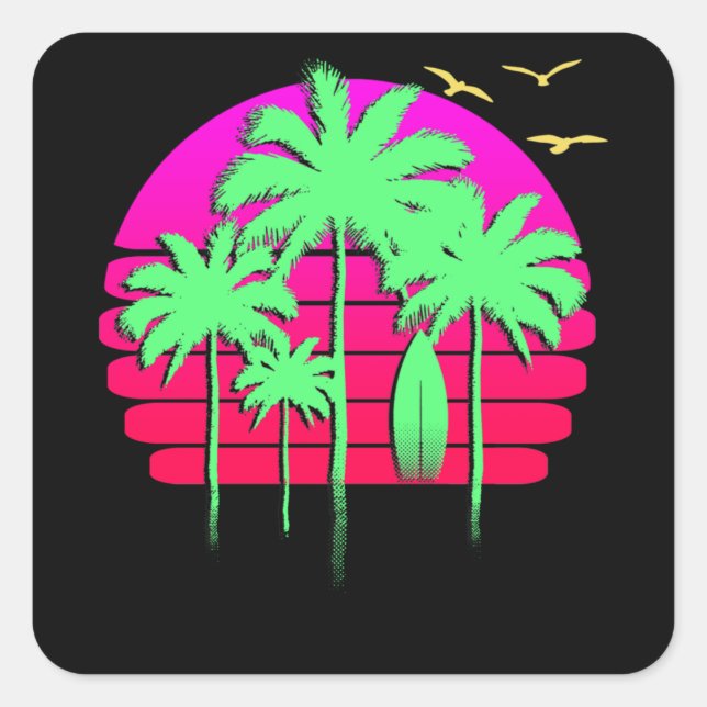 Sunset Beach Palm Tree Summer Vacation Holiday Square Sticker (Front)