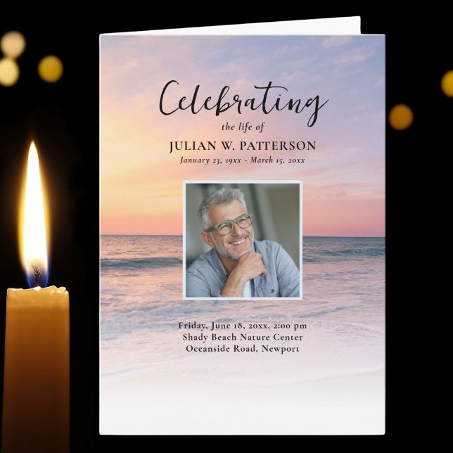 Sunset Beach Photo Celebration of Life Funeral Program (Creator Uploaded)