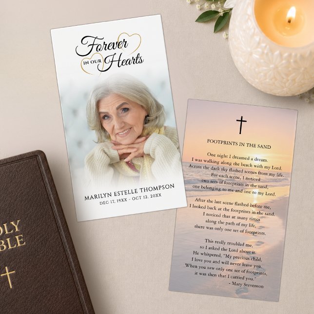 Sunset Beach Photo Footprints in Sand Prayer Card (Creator Uploaded)