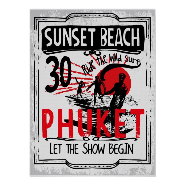 Sunset Beach Phuket Vintage Surfing Poster (Front)