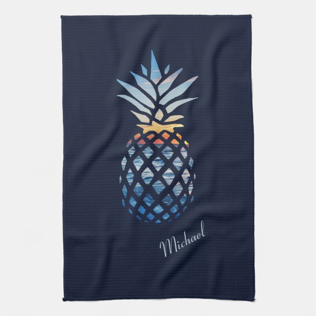 Sunset Beach Pineapple Custom Tea Towel (Vertical)