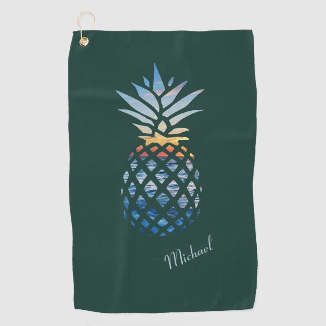 Sunset Beach Pineapple Fathers Day Custom Golf Towel (Front)