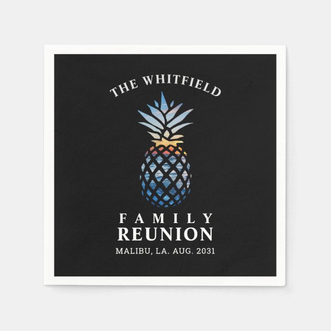 Sunset Beach Pineapple with Ocean Custom Family Napkin (Front)