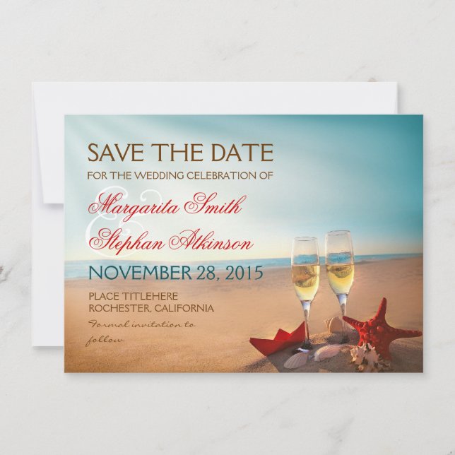 Sunset Beach Romantic Save the Date Cards (Front)