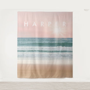 Sunset Beach Rosy Ocean Mural   Wall Tapestry