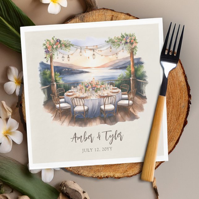 Sunset Beach Rustic Fairy Lights Wedding Reception Napkin (Wedding napkins from the Sunset Beach Wedding Collection by Darling & May)