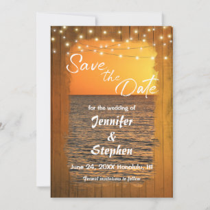 Sunset Beach Rustic Typography Wedding Save the Da Date