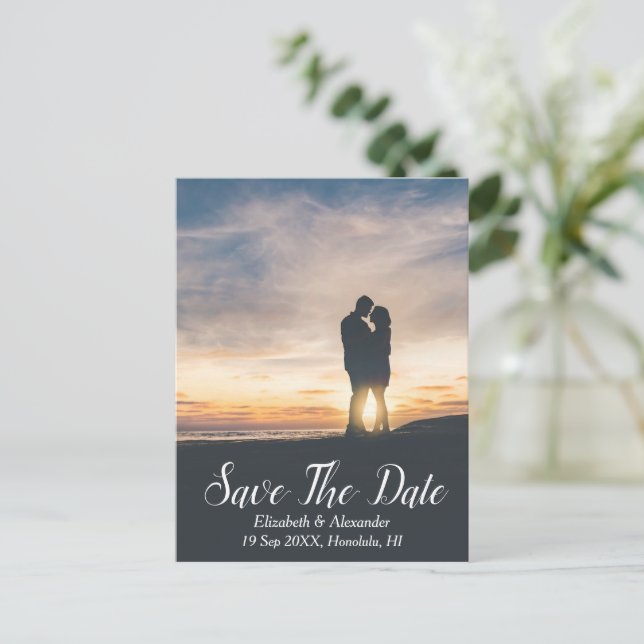 Sunset Beach Save The Date Postcard (Standing Front)