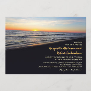sunset beach sea wedding invitations