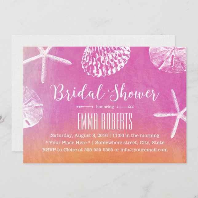 Sunset Beach Seashells Watercolor Bridal Shower Invitation (Front/Back)