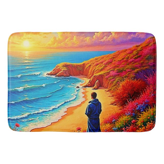 Sunset Beach Solitude Serenity Design Bath Mat (Front)