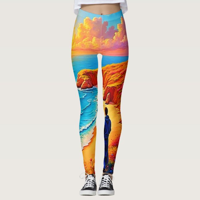 Sunset Beach Solitude Serenity Design Leggings (Front)