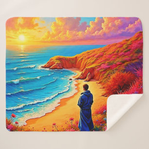 Sunset Beach Solitude Serenity Design Sherpa Blanket