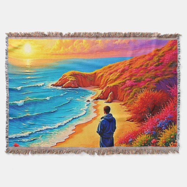 Sunset Beach Solitude Serenity Design Throw Blanket (Front)