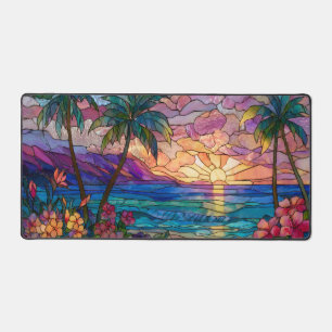 Sunset Beach Stained Glass Look, Desk Mat