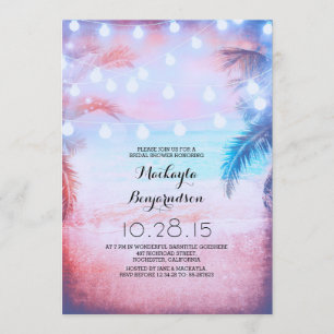 Sunset Beach & String Lights Bridal Shower Invitation