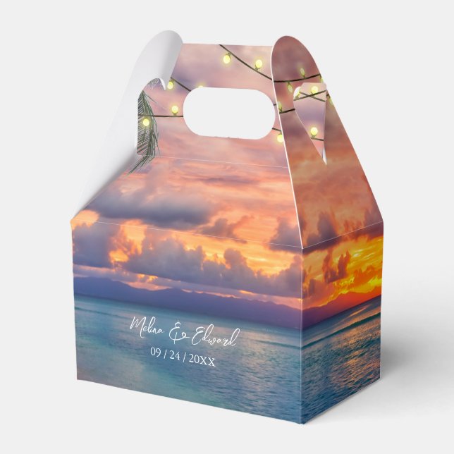 Sunset Beach String Lights Wedding Favour Box (Front Side)