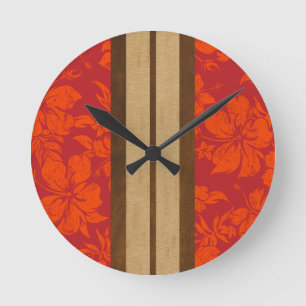 Sunset Beach Surfboard Hawaiian Wall Clocks