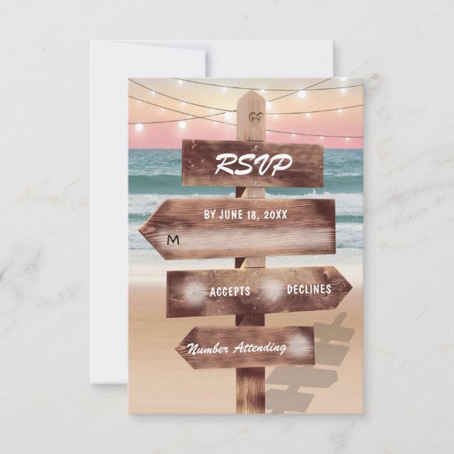 Sunset Beach Tropical Destination Wedding RSVP Card (Front)