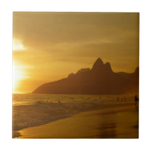 Sunset Beach Tropical Ocean Water Peace Love Sand Ceramic Tile