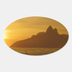 Sunset Beach Tropical Ocean Water Peace Love Sand Oval Sticker
