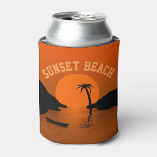 Sunset Beach Tropical Orange Art Can Cooler