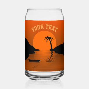 Sunset Beach Tropical Orange Custom Text Can Glass