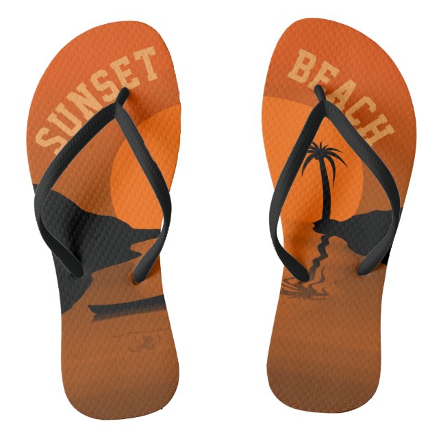 Sunset Beach Tropical Orange Sunset Art Thongs (Footbed)