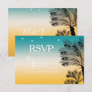 Sunset Beach Tropical Palm Trees Wedding Invitation