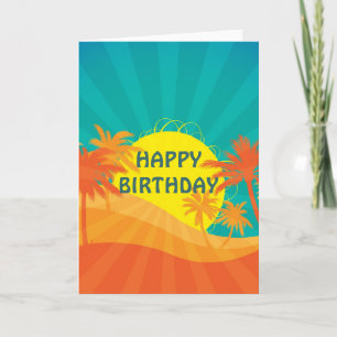 Sunset Beach tropical retro surf design Card