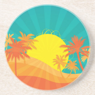 Sunset Beach tropical retro surf design Coaster
