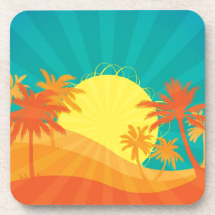 Sunset Beach tropical retro surf design Coaster