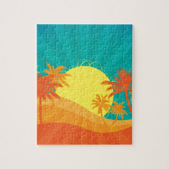 Sunset Beach tropical retro surf design Jigsaw Puzzle (Vertical)