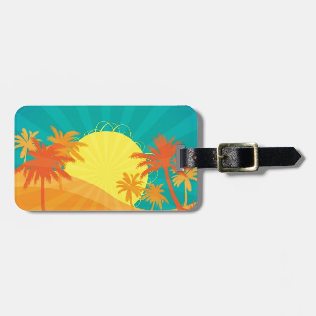 Sunset Beach tropical retro surf design Luggage Tag (Front Horizontal)