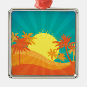 Sunset Beach tropical retro surf design Metal Ornament
