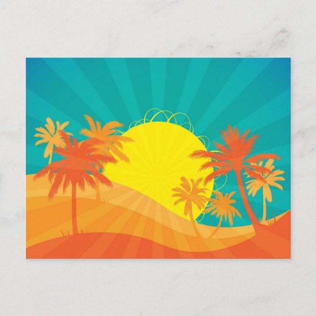Sunset Beach tropical retro surf design Postcard (Front)
