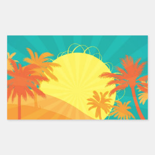 Sunset Beach tropical retro surf design Rectangular Sticker