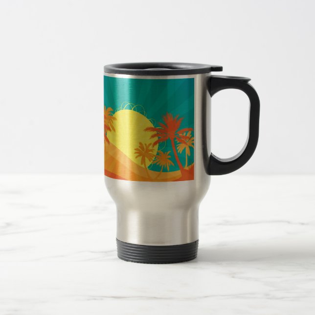Sunset Beach tropical retro surf design Travel Mug (Right)