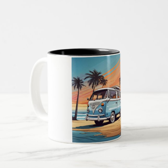 Sunset Beach Van Mug - Vintage Kombi at Dusk (Front Left)