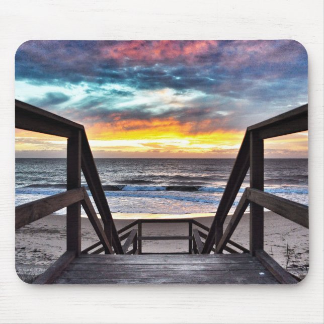 Sunset Beach View from Rustic Wood Deck Mouse Pad (Front)
