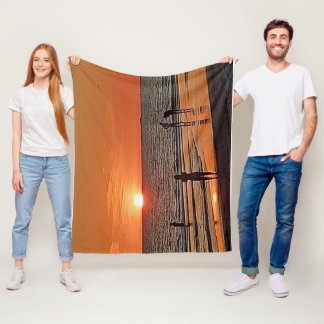 Sunset Beach Wall Art Coastal Ocean Decor Fleece Blanket