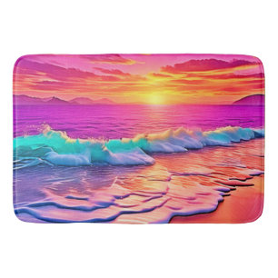 Sunset Beach Waves Design Bath Mat