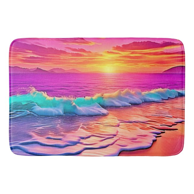 Sunset Beach Waves Design Bath Mat (Front)